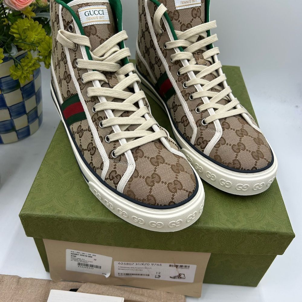 Men's Gucci 1977 tennis high top sneakers size 12 made in Italy - Picture 4 of 10